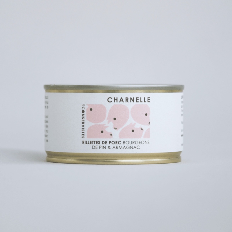 CHARNELLE – Rillettes de porc aux bourgeons de pin & Armagnac – Les Conservistes – 130 g – Produit français | Le Cornichon