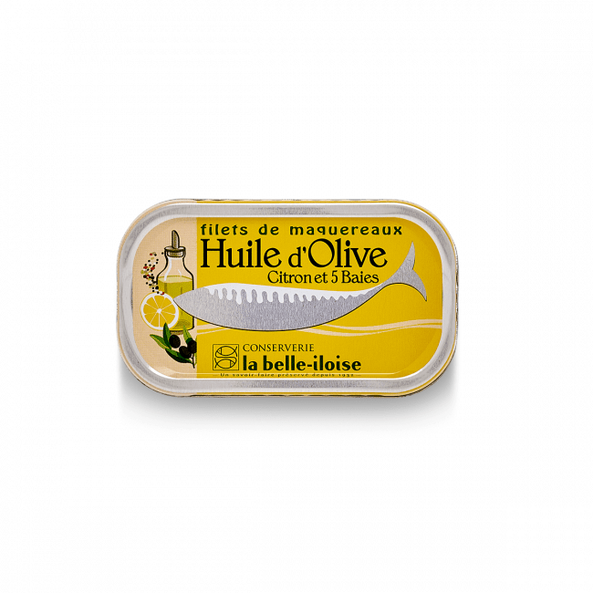 Filets de maquereaux à l’huile d’olive, citron et 5 baies – La Belle - Îloise – 118 g – Produit français | Le Cornichon