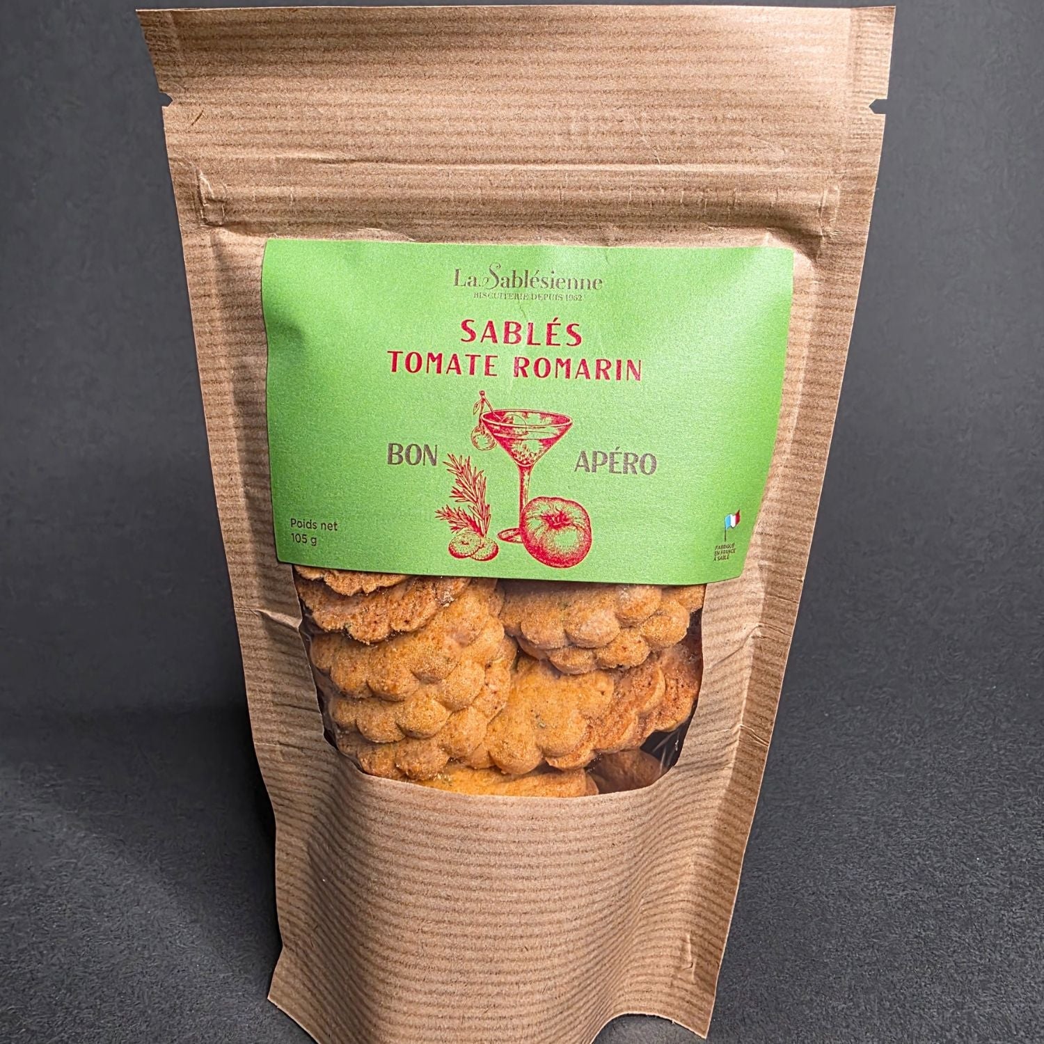 Sablés Salés Tomate & Romarin – 105 g | Le Cornichon – Produit français | Le Cornichon