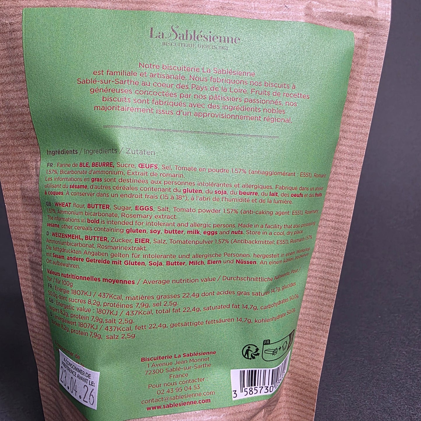 Sablés Salés Tomate & Romarin – 105 g | Le Cornichon – Produit français | Le Cornichon