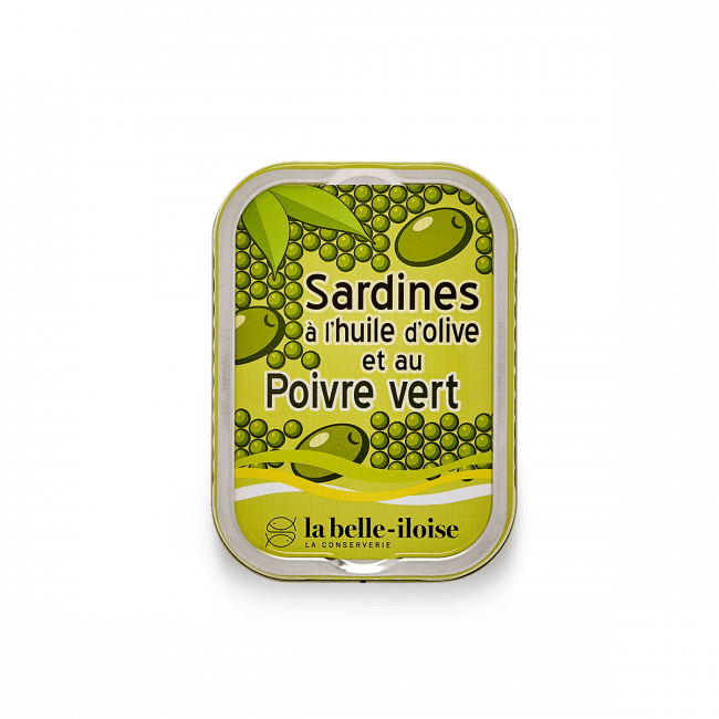 Sardines à l’huile d’olive et aux poivres verts – La Belle - Îloise – 115 g – Produit français | Le Cornichon